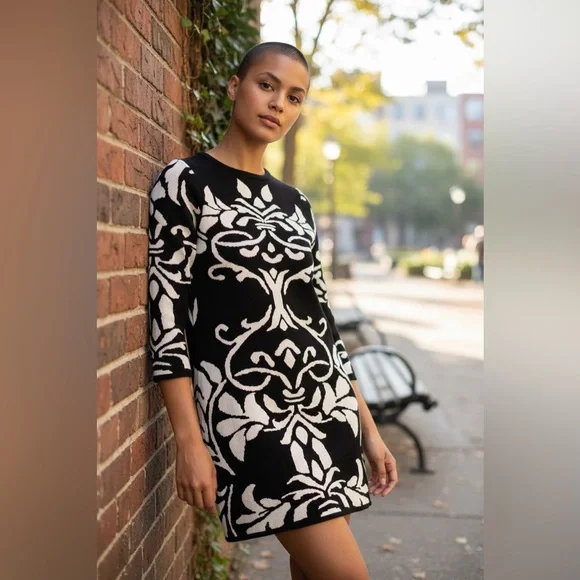 Derek Heart Black and White Long Sleeve Dress - Picture 1 of 12